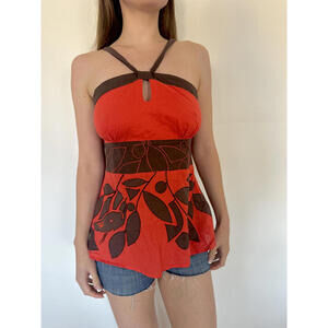 Red and Brown Floral Vintage Keyhole Halter Top